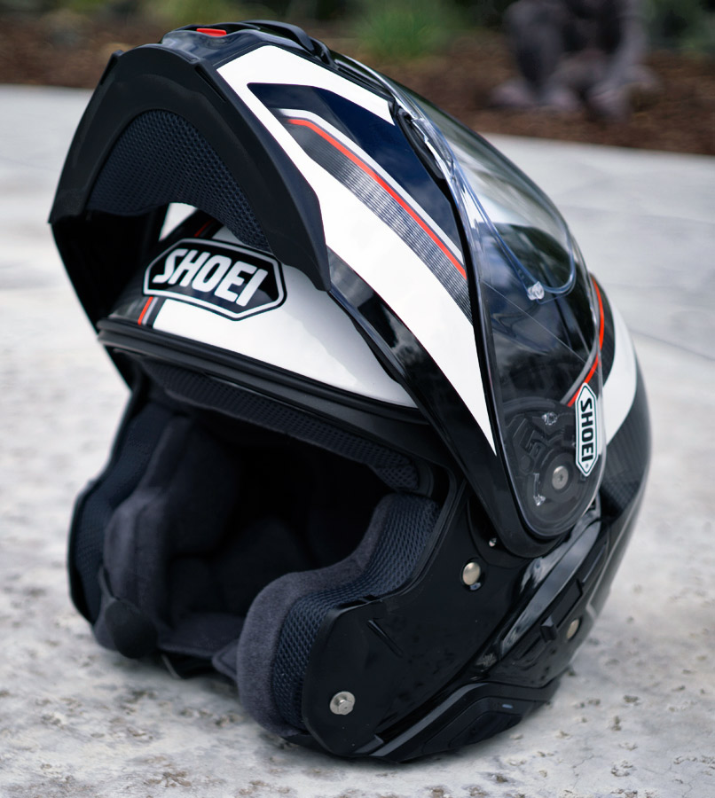 Four collar Positive Shoei NEOTEC-II with SENA SRL Comms System Review - Adventure Motorcycle  Magazine
