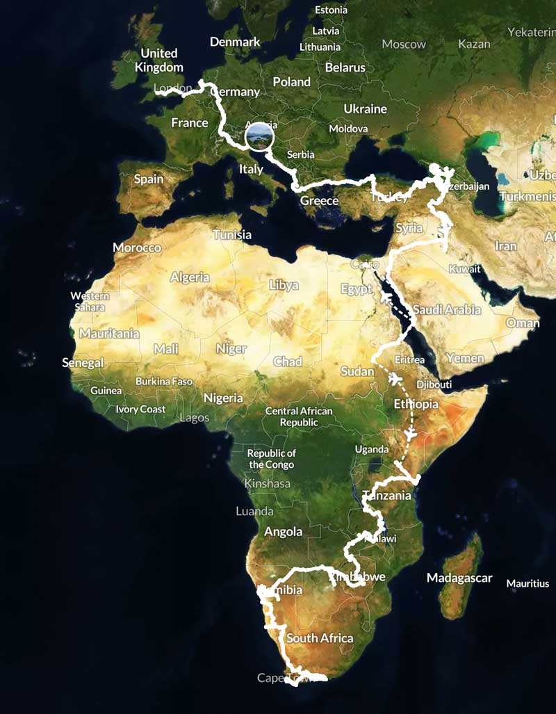 UK to South Africa Route Map